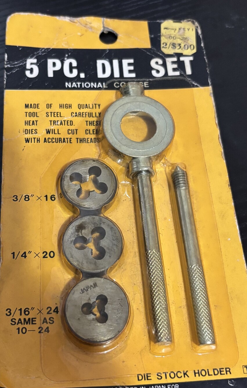 5 pc. Die Set Tool Steel with Die Stock Holder Threading Tools